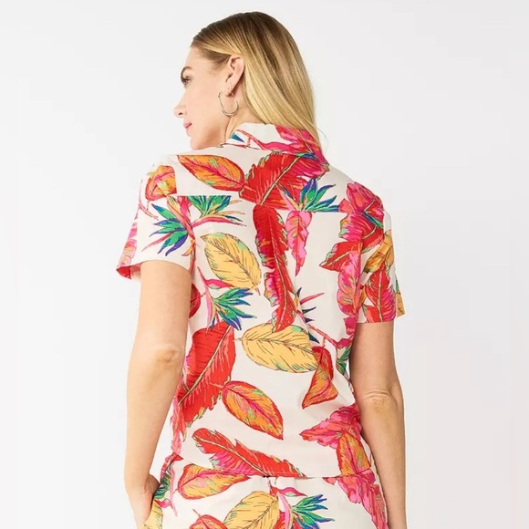 NINE WEST Farm Rio vibes Tropical Tie-Front Button Down Shirt - Picture 3 of 14
